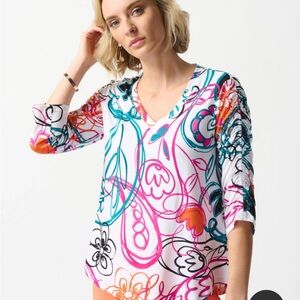 Joseph Ribkoff Scrible Print Abstract Blouse - Size 8 NWT